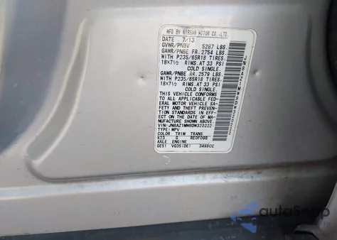 2013 Nissan Murano Sv z USA, uszkodzony, nr VIN JN8AZ1MW8DW320222